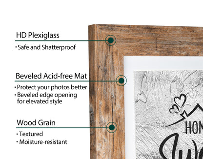 Califortree 5x7 Picture Frame - Can Display Photo 4x6 with Mat, Wood Frame with Shatterproof Plexiglass, Wall & Tabletop Display, Rustic Brown