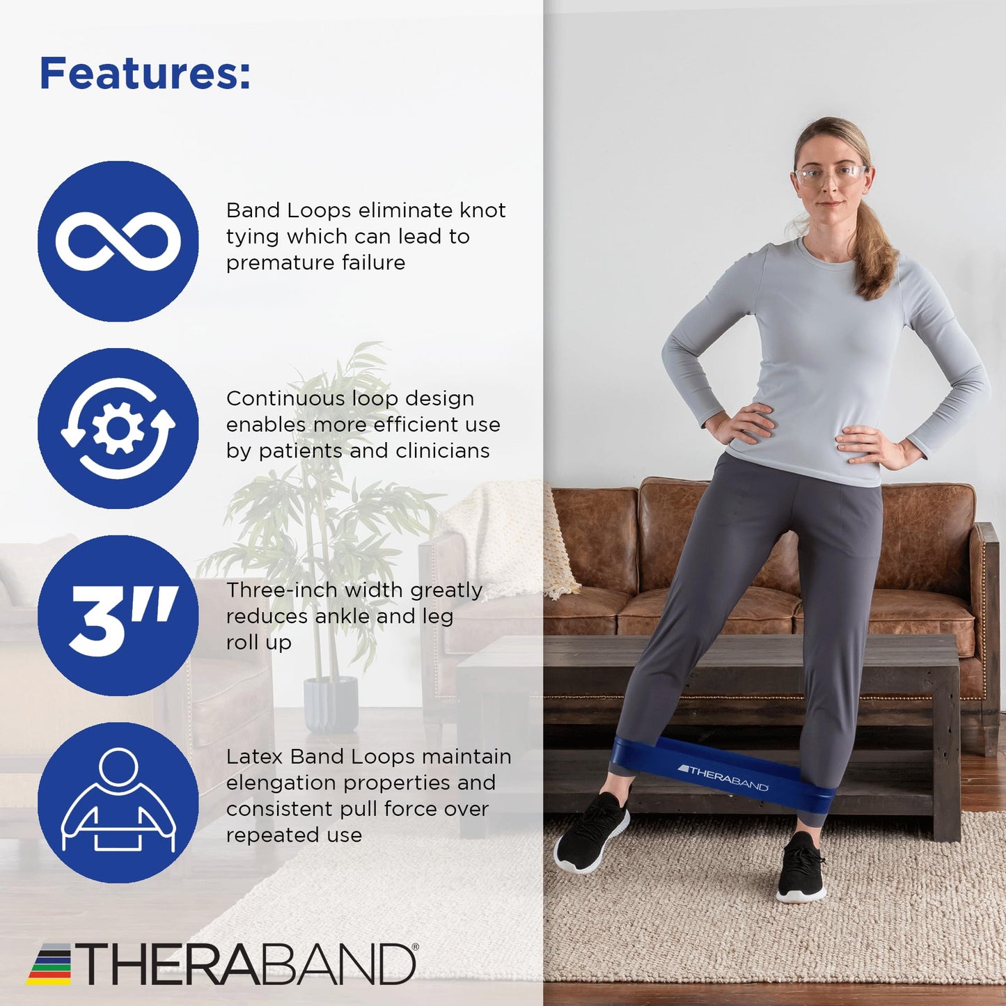 THERABAND Resistance Band Loop Set, Pack of 4, 12 Inch Band Loop Kit for Legs & Butt Workouts, Beginner to Advanced Levels for Exercise, Rehab, Physical Therapy, Stretching, & Strength Training