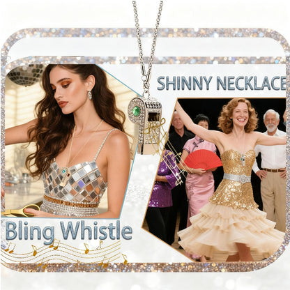 PCTC Shining Whistle,Crystal-Encrusted Metal Whistle with Decorative Chain Great for Referees, Coaches Party and Gift Accessory[Gold Exterior] (Red)