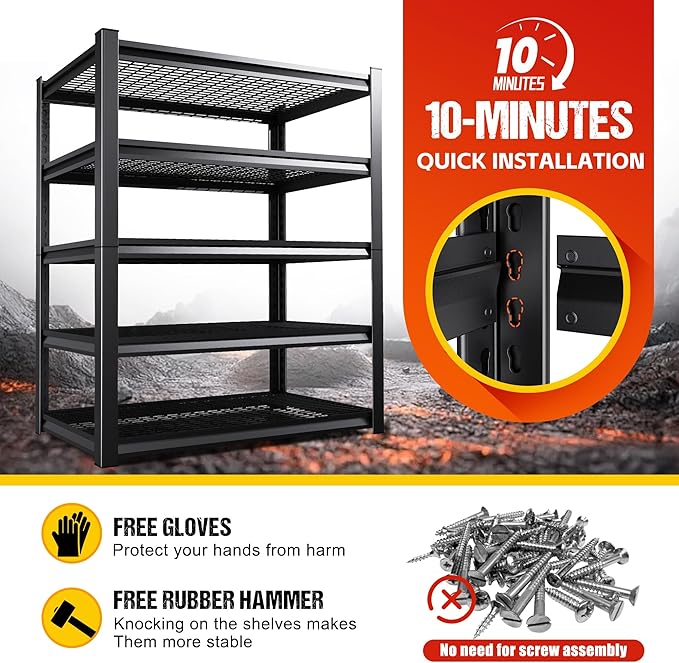 71" H Garage Shelving Heavy Duty Storage Shelves, Adjustable Metal Shelving Unit, Utility Garage Organizer Shelf for Basement, Pantry, Kitchen, Warehouse, Supermarket, 45.6" Wx17.7 Dx71.2 H