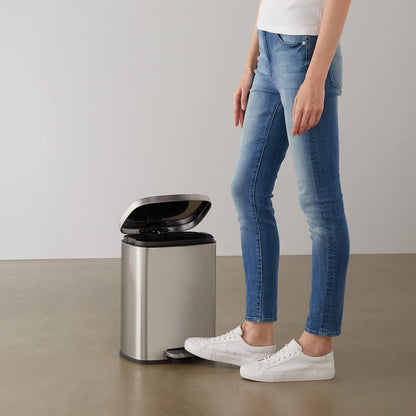 Amazon Basics Smudge Resistant Rectangular Trash Can With Soft-Close Foot Pedal, Brushed Stainless Steel, 50 Liter/13.2 Gallon, Satin Nickel Finish, 16.7"L x 14.7"W x 25.9"H