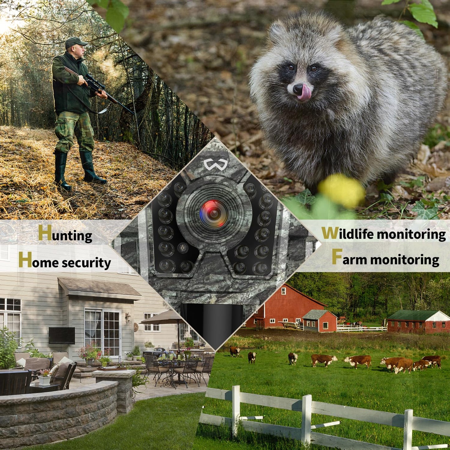 WOSODA Mini Trail Camera 4 Pack 30MP 1080P HD, Game Cam with SD Card, Waterproof Tiny Deer Camera Night Vision Motion Activated with Fast Trigger Time for Outdoor Wildlife Monitoring