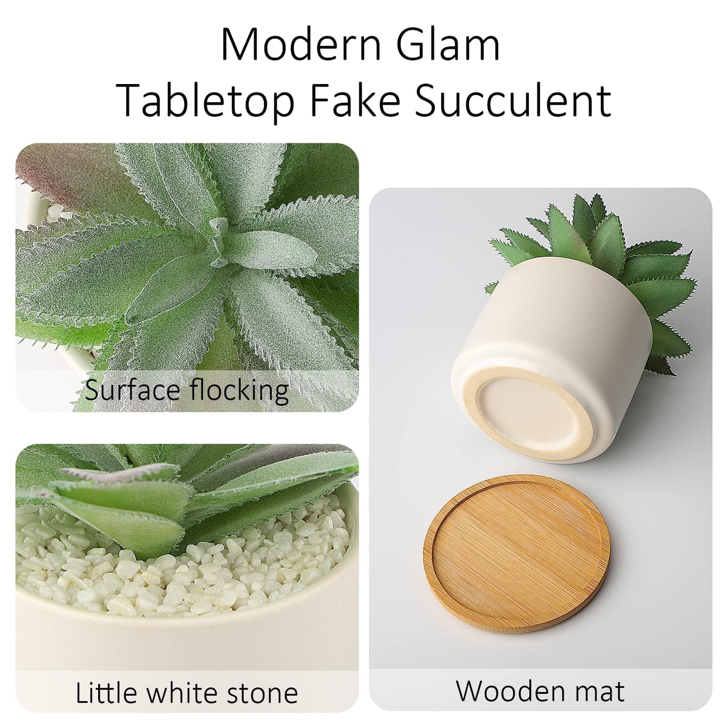 Hopewood Artificial Succulents Plant, Faux Agave Succulent Plant in Ceramic Pots with Bamboo Tray, Fake Potted Plants for Office Desk Living Room Decor(Set of 2)