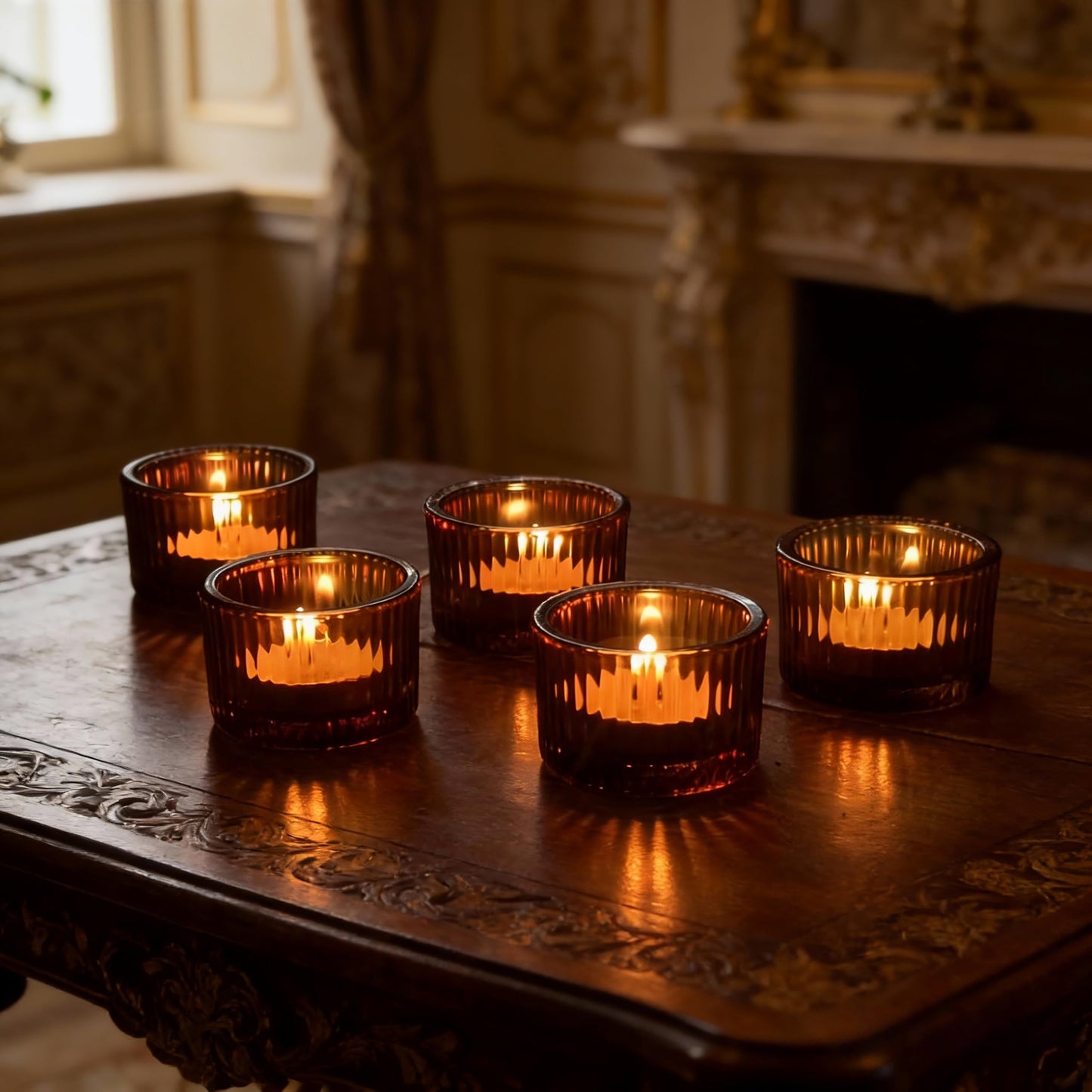 Aloelcap12PCS Amber Tealight Candle Holder Set, 2''X 1.3''Votive Candle Holders for Party Supplies, Tea Light Holders for Tablecenterpieces, Home Decor