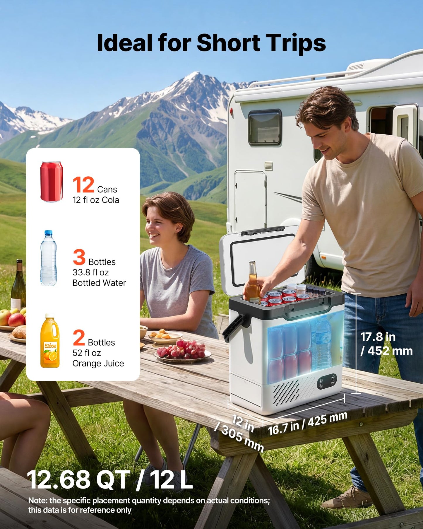 VEVOR 12 Volt Refrigerator, 12.68 QT/ 12L Car Fridge, Portable Electric Freezer Compressor with Handle, 12V/24V DC 100-240V AC, -4°F to 68℉/-20℃ to 20℃, for Truck Van RV SUV Boat Travel Camping