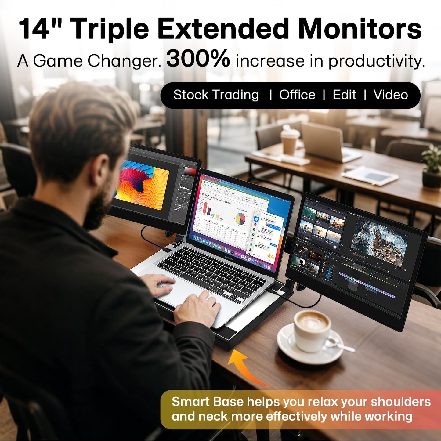 14" Dual Laptop Screen Extender with 1.3lbs - Ultra Thin Portable Monitor for Laptop Plug & Play, FHD 1080P Laptops Extended Monitor for 13"-17" Laptops, USB-C/HDMI Travel Display for Mac/Win