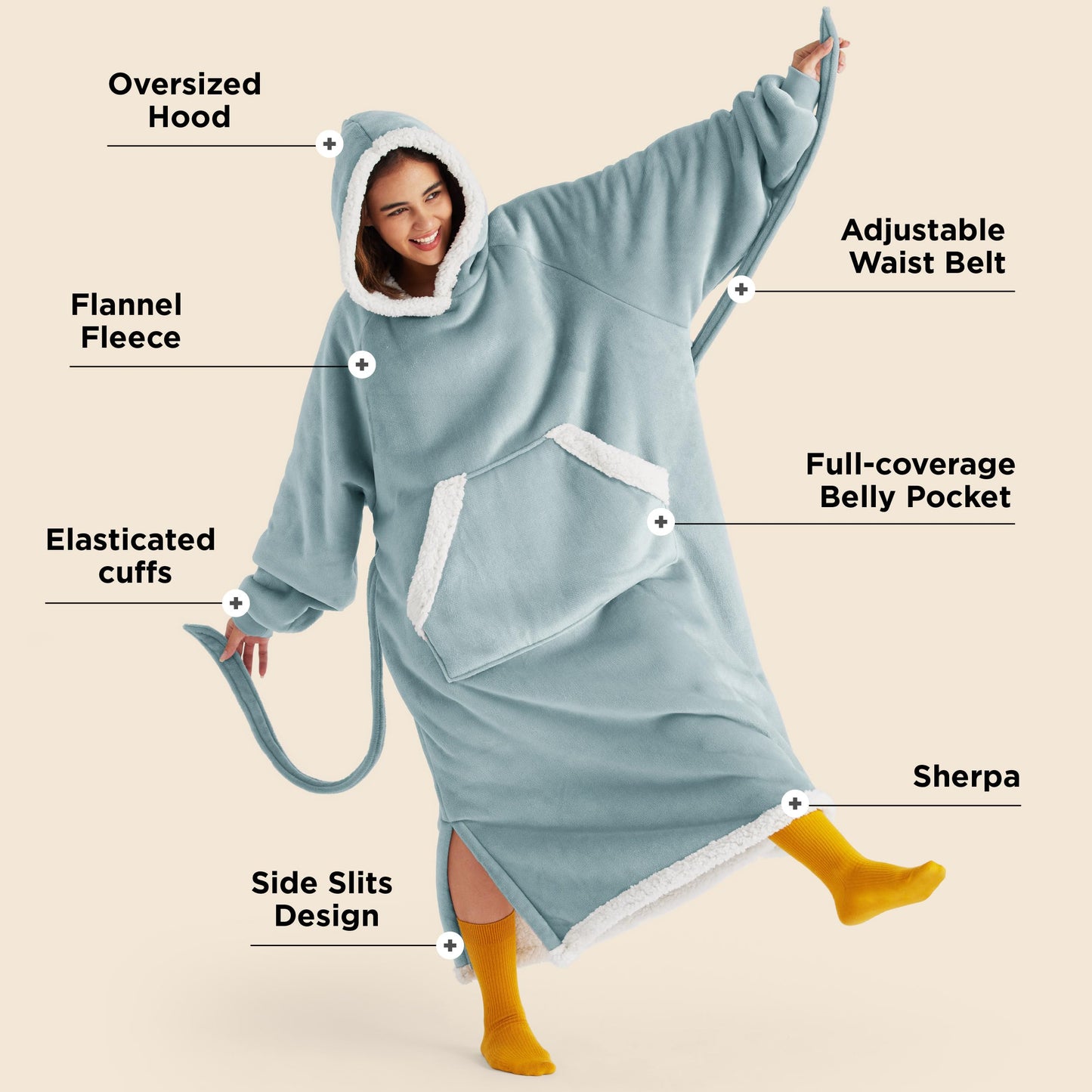 Bedsure Wearable Blanket Hoodie, Long Hooded Blanket Sweatshirt as Birthday Gifts for Women, Cozy Sherpa Hoodie for Adult, Standard, Light Green
