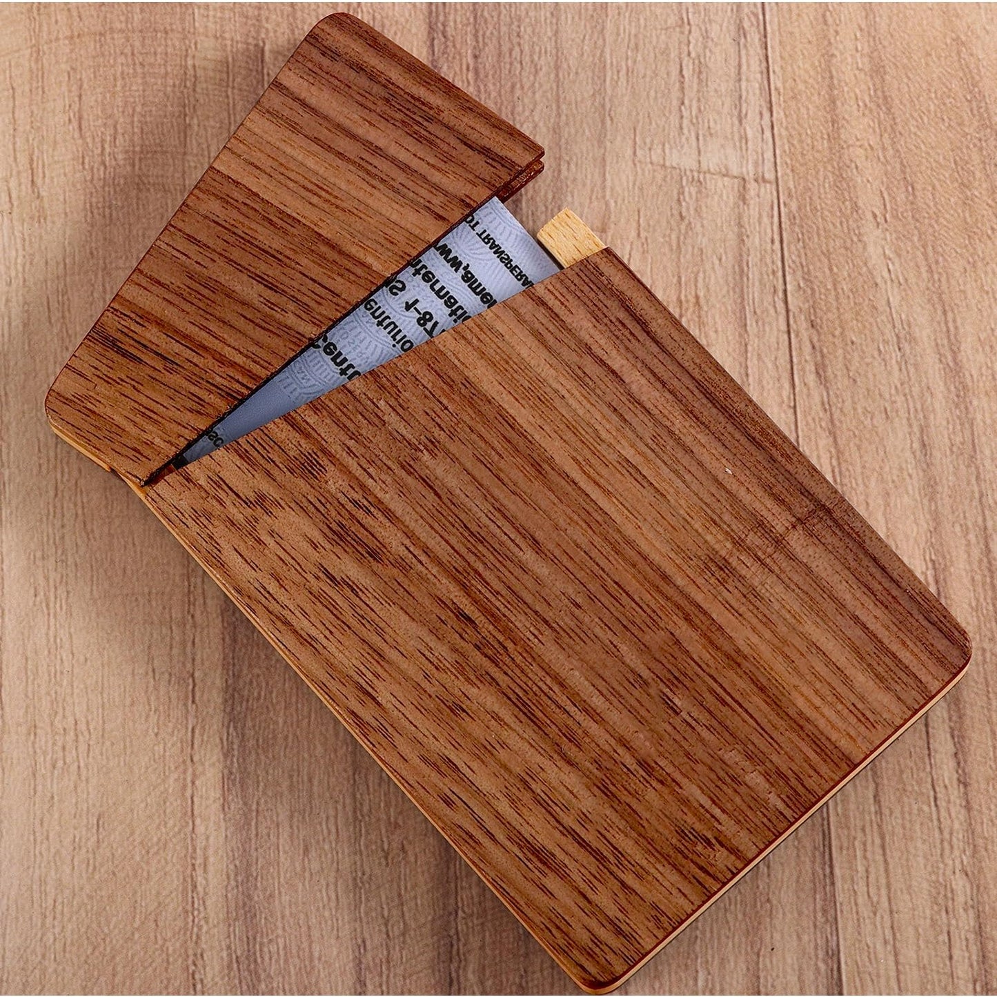 sunking Walnut & Beech Wood Business Card Holder with Magnetic Closure, Handmade Two-Tone Wooden Business Card Case Holds Up to 18 Cards, Executive Gift(Wanlunt -1)