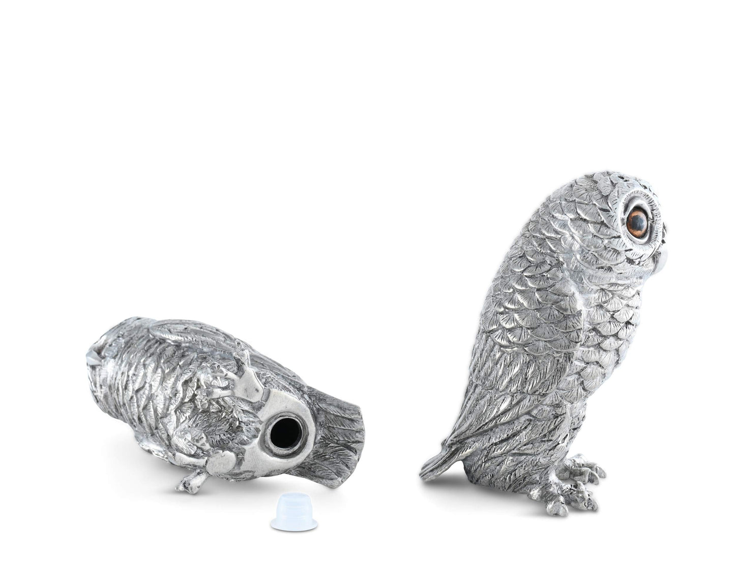 Vagabond House Pewter Metal Owl Salt and Pepper Shaker Set with Hand-Painted Eyes Thanksgiving Harvest Table 3.75 inch Tall