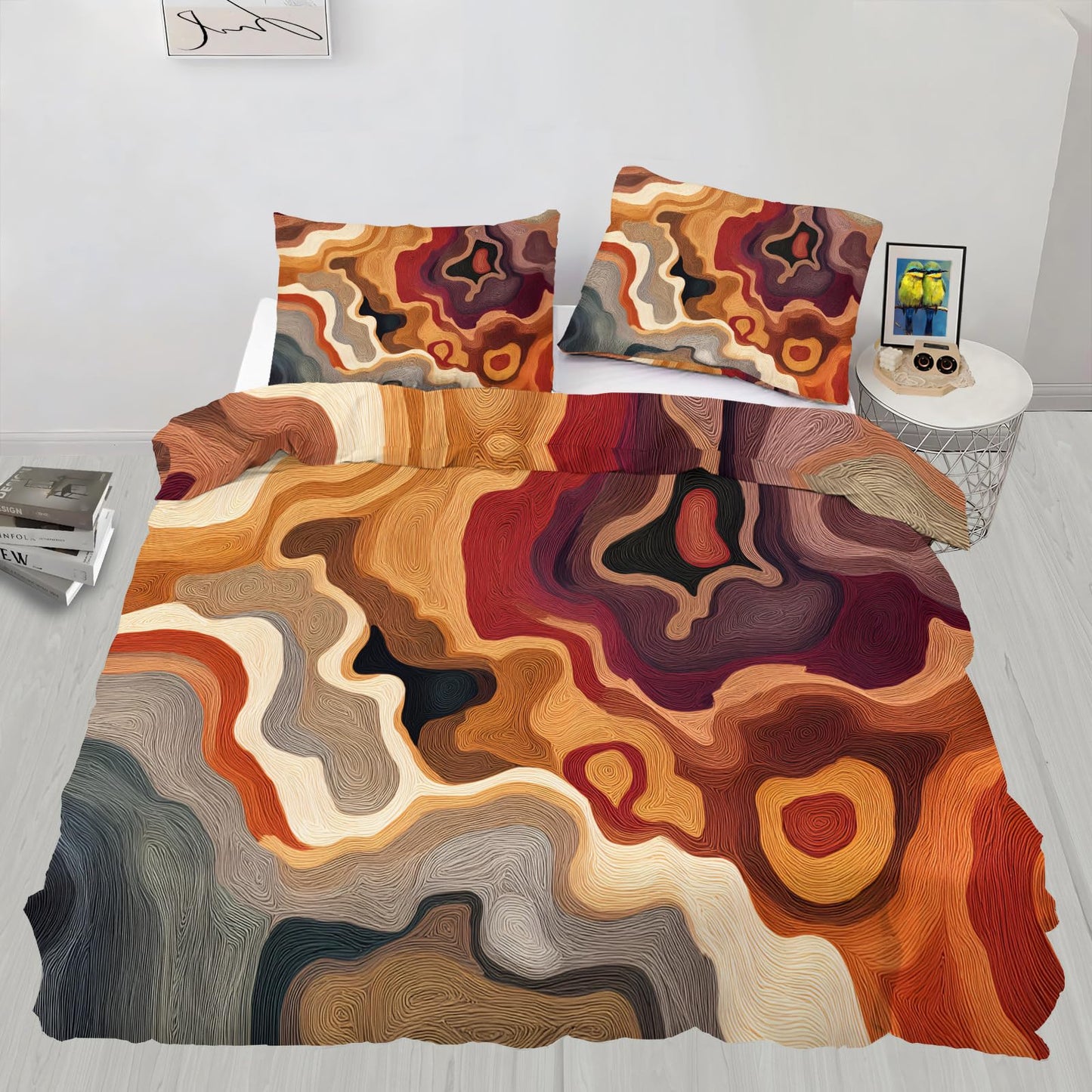 ZAOMIR Fall Abstract Duvet Cover Queen Size, Abstract Bedding Set 3 Piece, Grey Brown Patterned Comforter Cover with Zipper Soft Microfiber, 2 Pillowcases