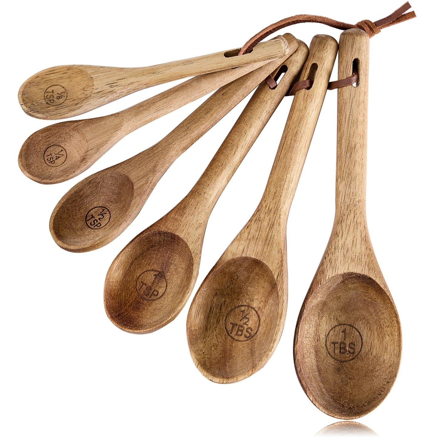 6pcs Measuring Spoons Set, Natural Acacia Wooden Measuring Spoons Includes 1/8 tsp, 1/4 tsp, 1/2 tsp, 1 tsp, 1/2 tbsp & 1 tbsp, Cute Teaspoon Tablespoon for Measuring Dry Ingredients