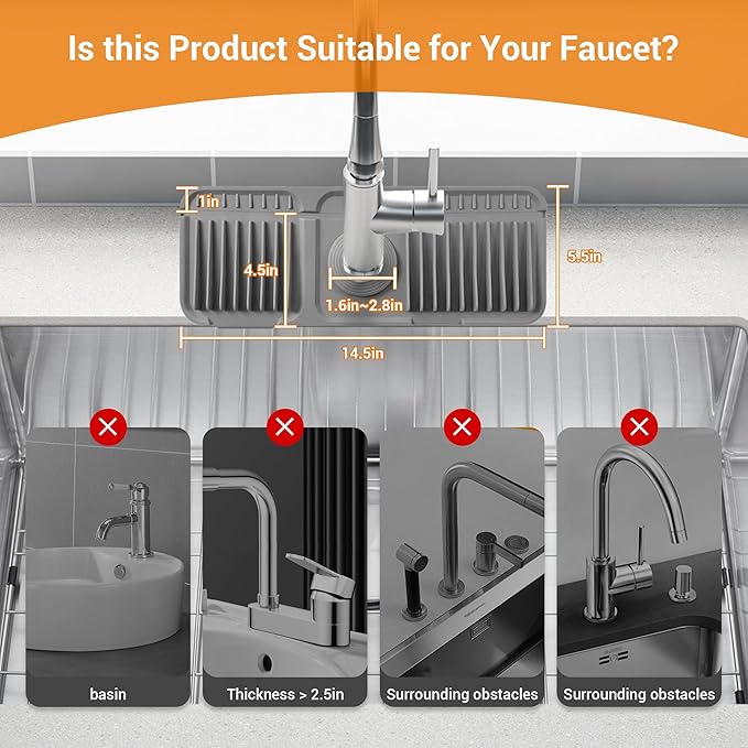 Faucet Mat for Kitchen Sink, Snap-On Design & 7°slope Fast Drain, Folding Sink