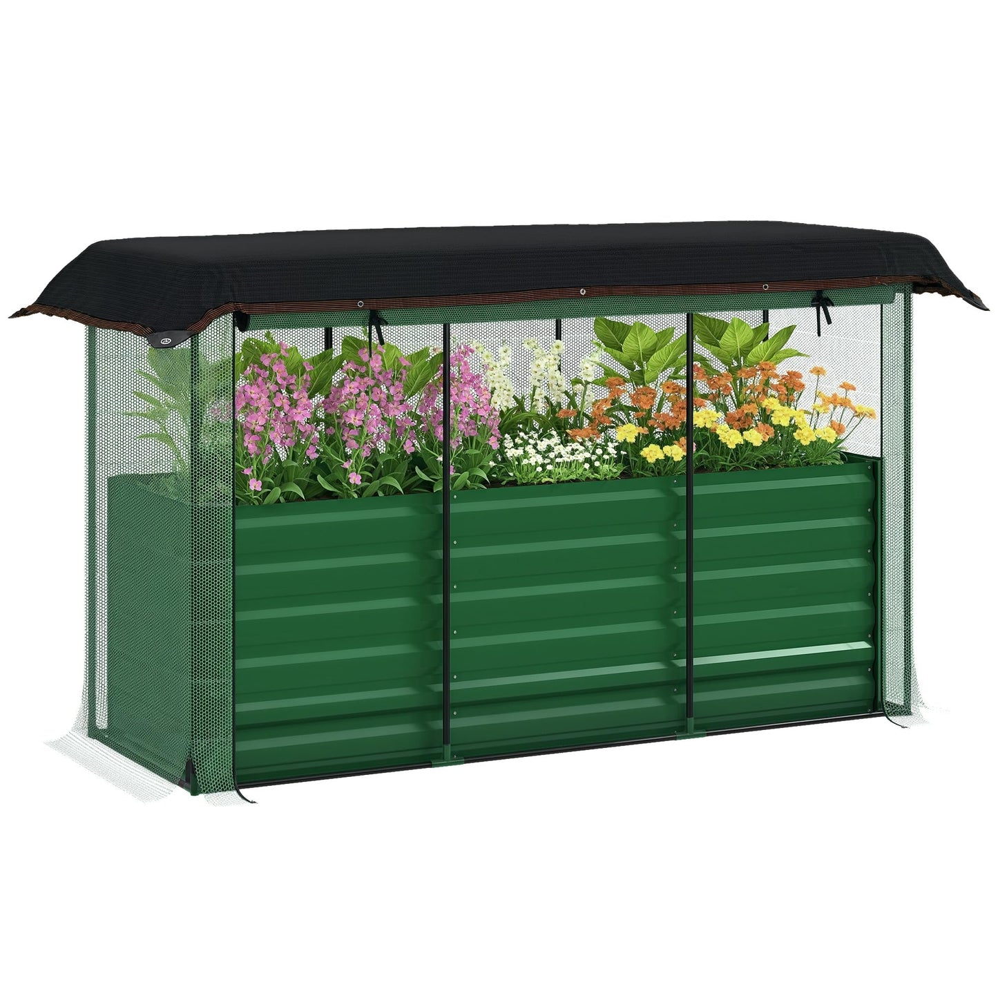 Outsunny 5.9 x 2 x 1.9 ft Galvanized Raised Garden Bed with Crop Cage Plant Protection Net and Shade Cloth Roof, Metal Planter Box with Cover for Vegetables, Flowers, Herbs, Green
