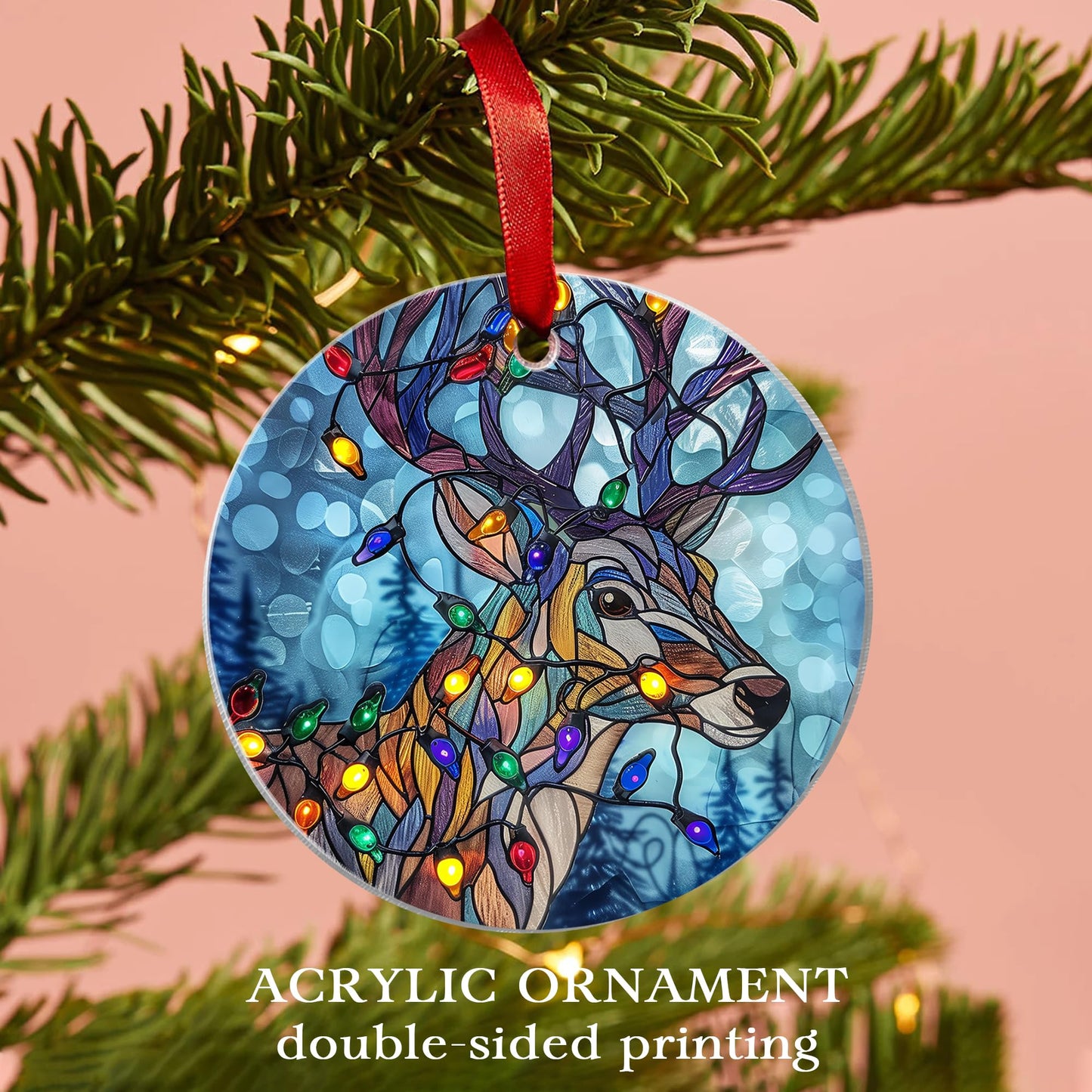 Fastpeace Reindeer Acrylic Ornament - Stained Glass Style Reindeer Decoration Hanging for Family