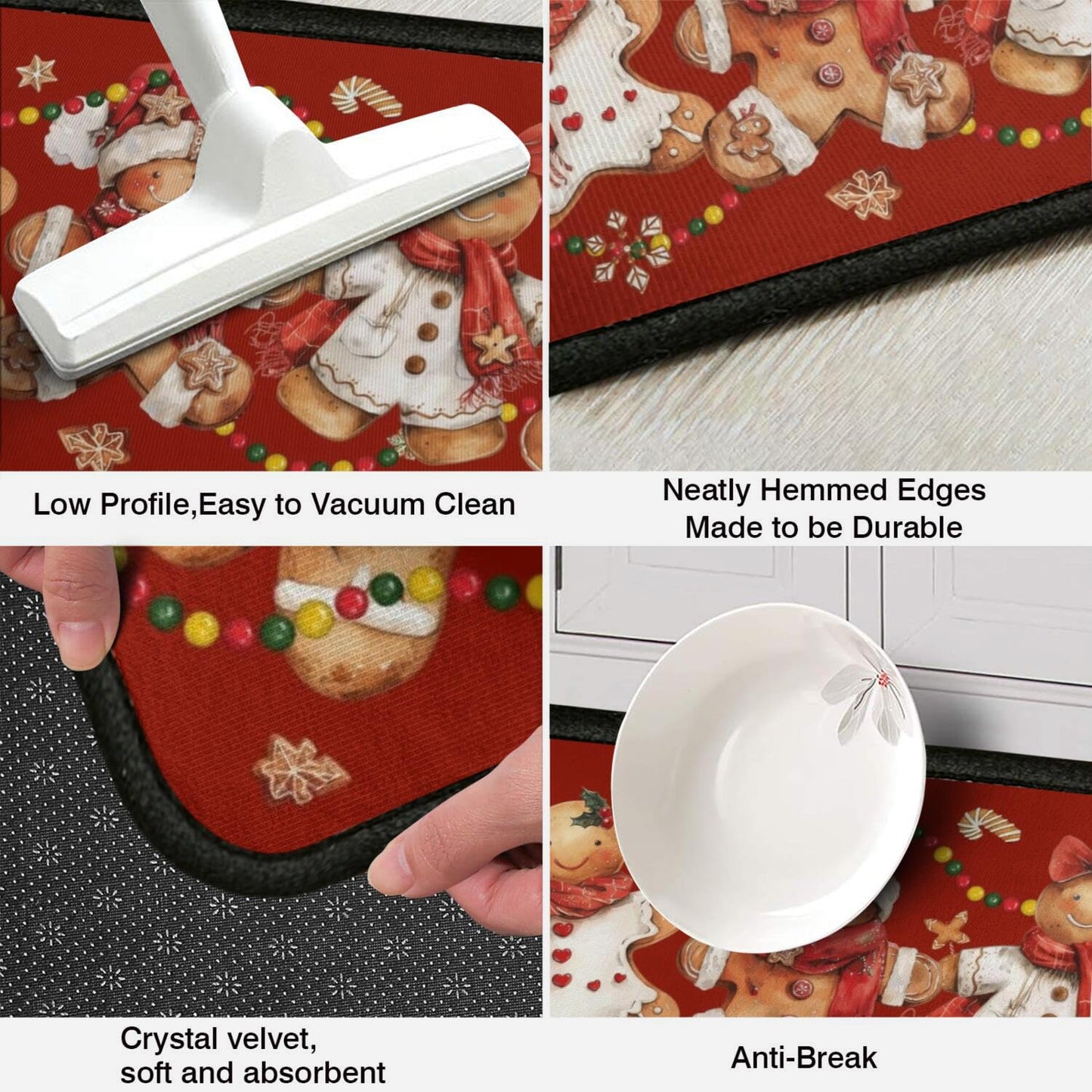 Christmas Kitchen Mats for Floor, Gingerbread Kitchen Rugs Sets of 2,Red Xmas Non-Slip Washable Kitchen Decor Floor Rug Home Decoration Doormat 17"x30"+17"x47"