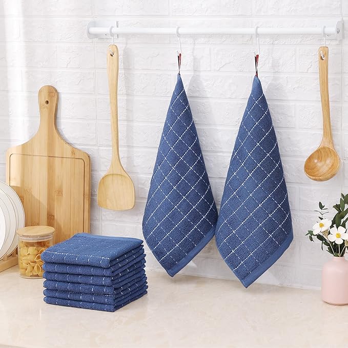 Mordimy 100% Cotton Terry Dish Cloths, Soft and Absorbent Checkered Dish Towels