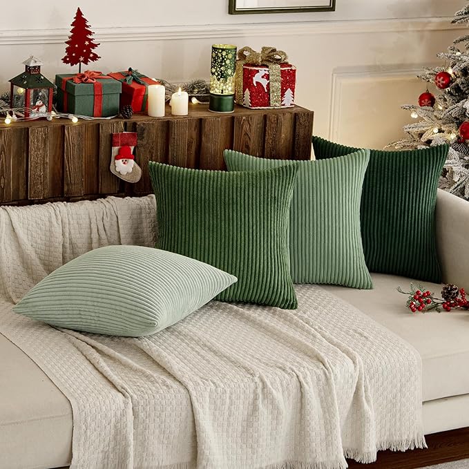 MIULEE Boho Farmhouse Sage Green Throw Pillow Covers 16x16 Inch Set of 4