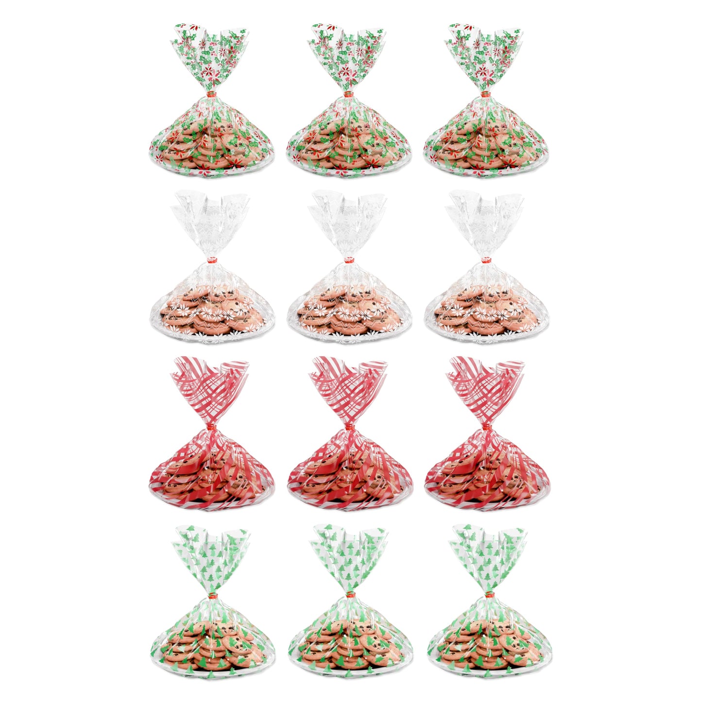 American Greetings Christmas Cellophane Cookie Tray Bags with Twist-Ties, Holiday Patterns (12-Count)