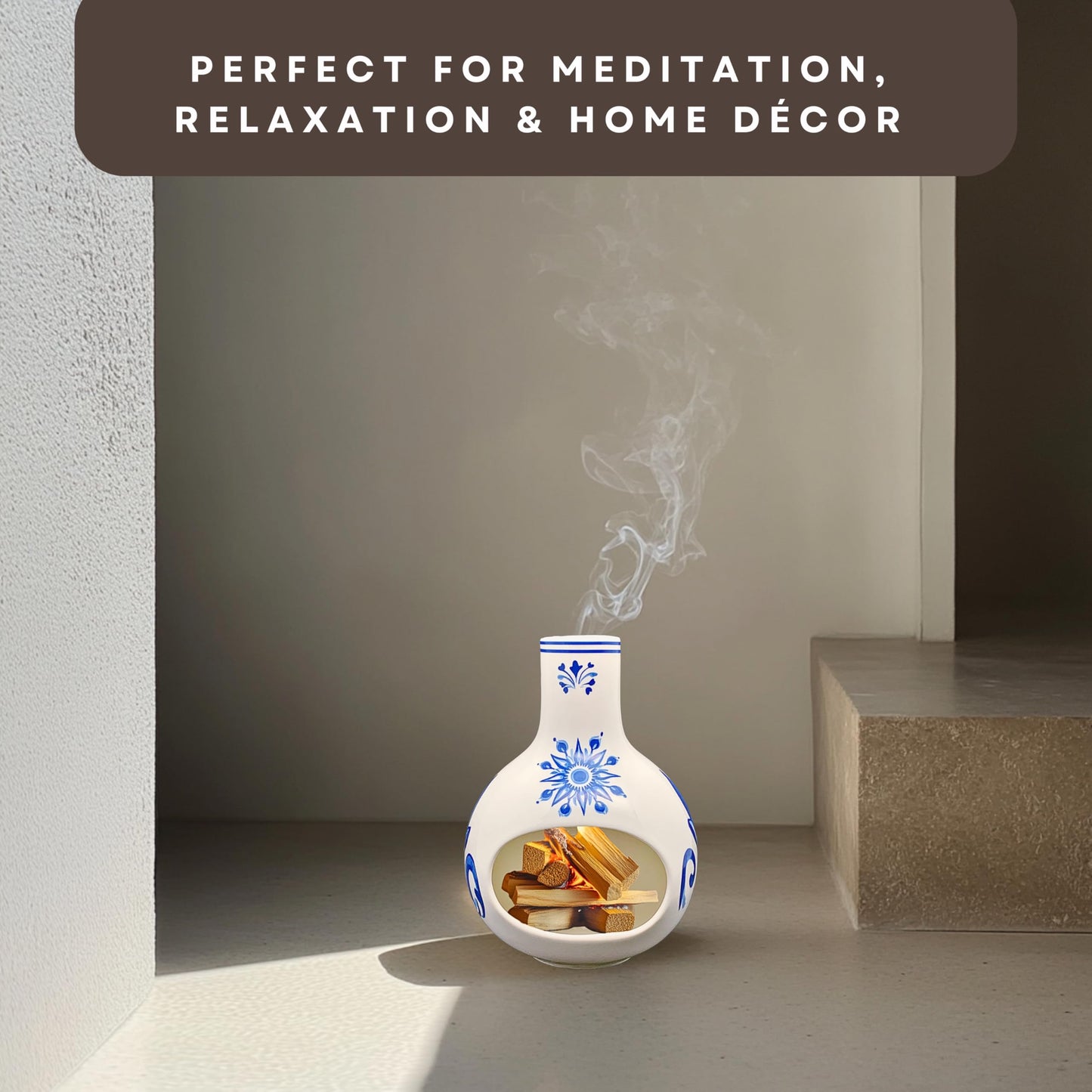 Ceramic Incense Holder – Palo Santo Burner for Sticks, Cones & More – Ash Catcher for Meditation, Altar, and Home Decor (Crystalhush)