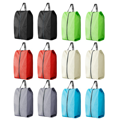 Travel Shoe Bags, Set of 12, Large Oxford Fabric Storage Bags with Zipper and Handle, Water-Resistant Pouches (Black, Gray, Green, Red, Cream, Blue)