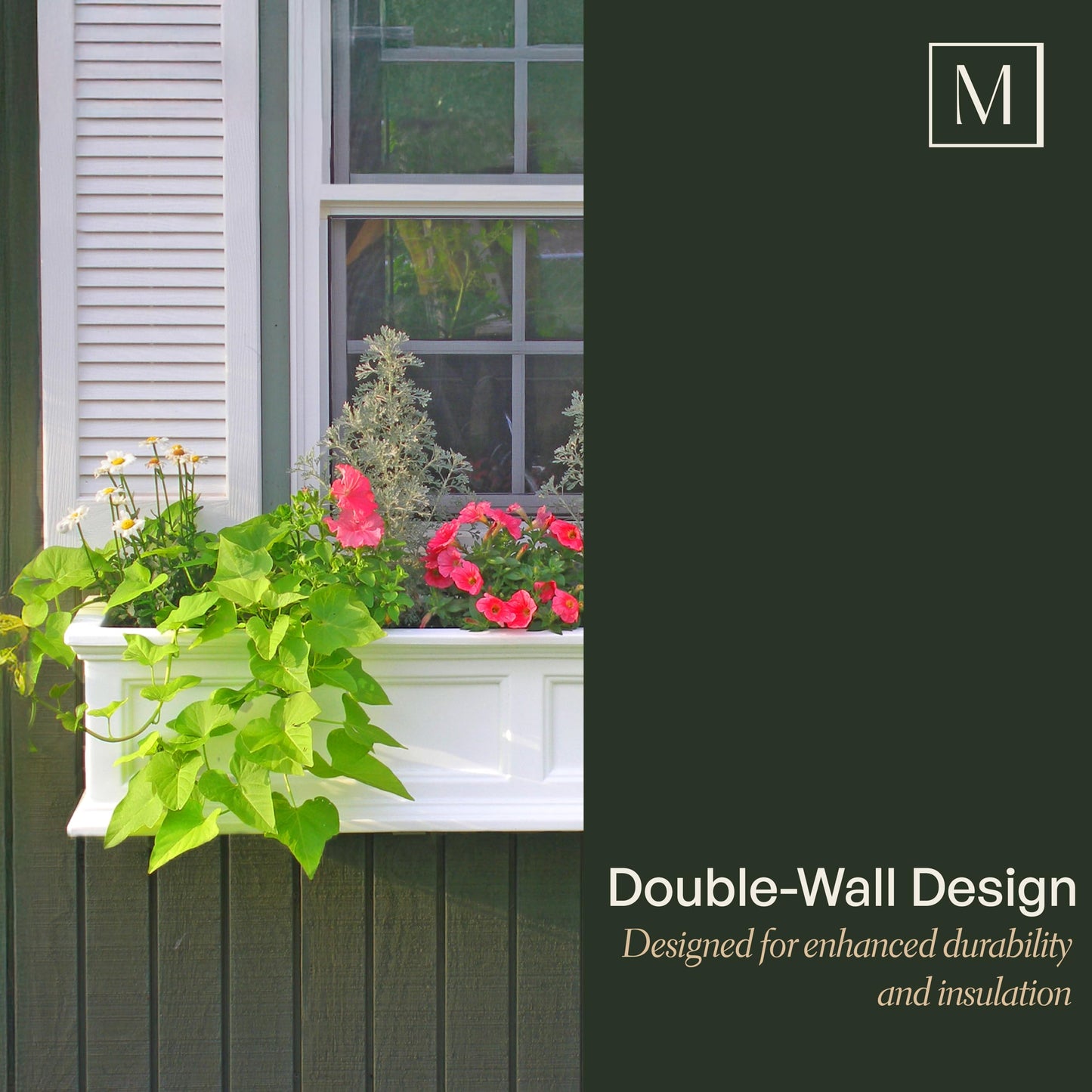 Mayne Fairfield 4ft Window Box - White - Durable Self Watering Resin Planter with Wall Mount Brackets, Plastic (5823-W)