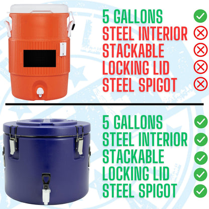 5 Gallon Insulated Beverage Cooler: 5 Gallon Water Dispenser - water dispenser with Stainless Steel Interior and Spout/Spigot, Portable Sports Cooler for Camping, Parties, and Outdoors