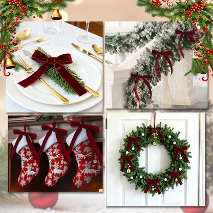 24 PCS Red Velvet Bows for Christmas Tree, Red Velvet Bows with Gold Ties, for Christmas Tree Party Front Door Wreath Holiday Indoor Inside Decor