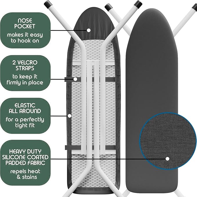 Hearth & Harbor Ironing Board Cover and Pad 15x54 Full Size, Thick Heavy Duty