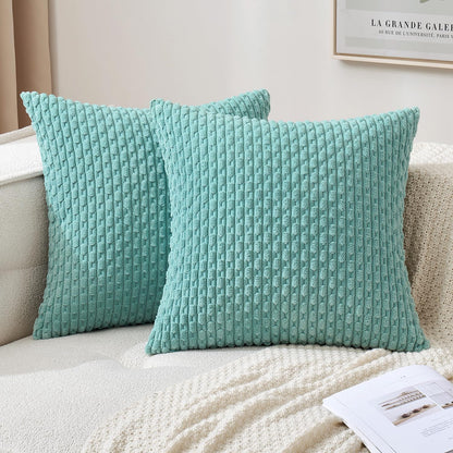 MIULEE Pack of 2 Decorative Throw Pillow Covers 18x18 Inch Soft Boho Striped Textured Corduroy Pillow Covers Modern Farmhouse Home Decor for Couch Bed Sofa Living Room Cream White
