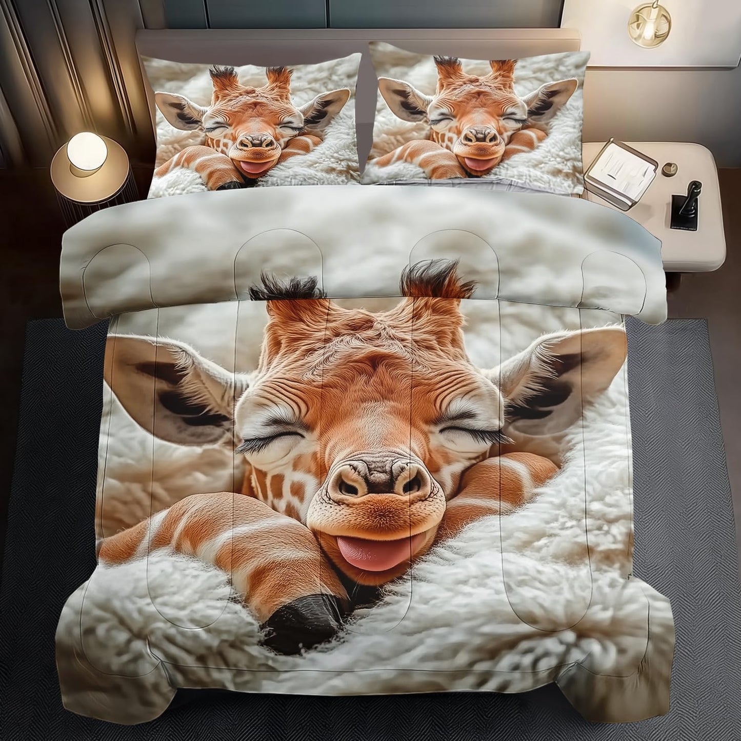 llyxsesty Cute Giraffe Comforter Set King Girls Animal Deer Bedding Set for Boys Africa Comforter King Quilt Africa Bedroom Decor Cute Animal Bedding Giraffe Home Decor Bedroom
