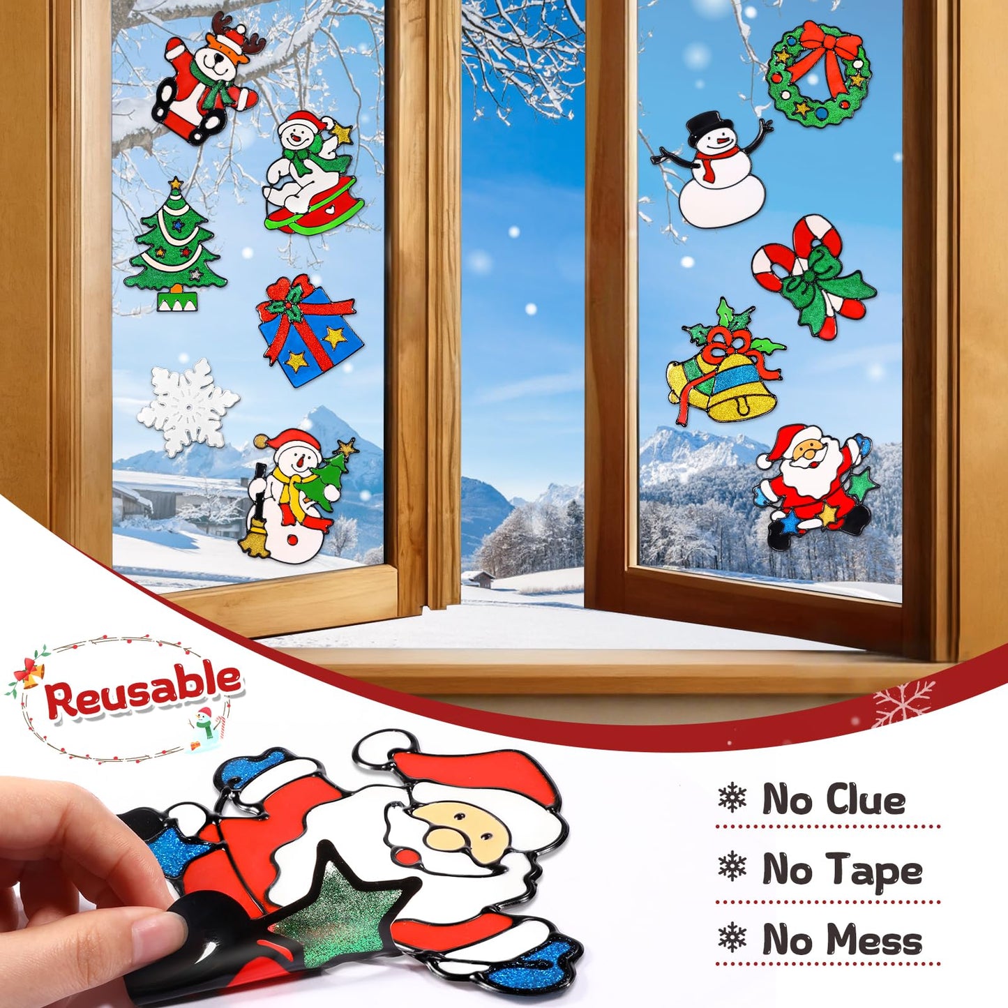 UMIKU 12 Pcs 3D Christmas Window Clings Decals Ornaments Window Stickers for Christmas Decorations Windows Decorations Xmas Party Supplies Thanksgiving Party Décor Snowman, Santa Claus and More Style