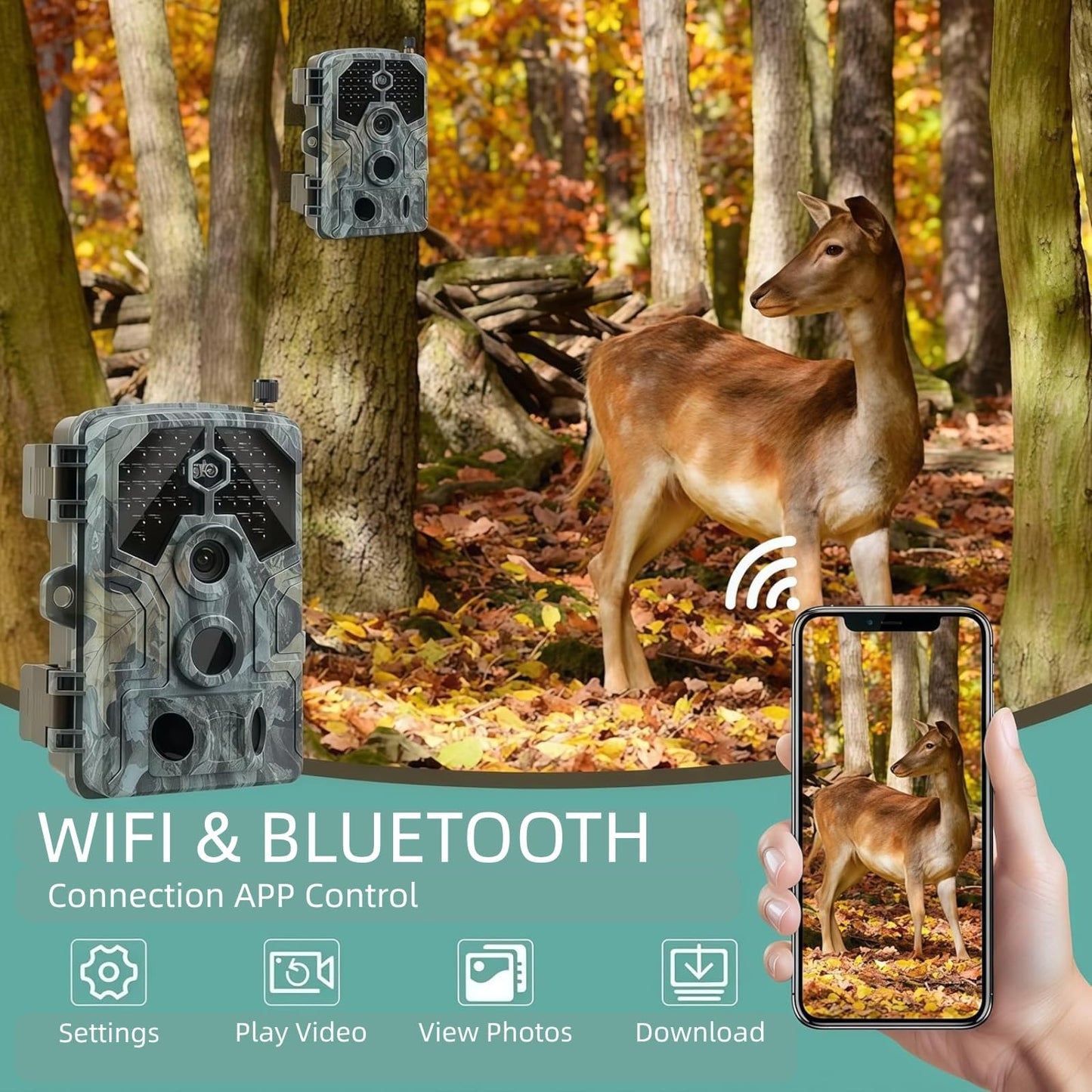 BLAZEVIDEO 2 Pack Trail Camera 4K 64MP WiFi Bluetooth with No Glow Night Vision, 90ft Infrared Game Cam Motion Activated 0.1S Trigger, IP66 Waterproof for Wildlife Deer Scouting, Outdoor Home Security