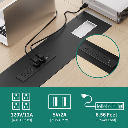 DWVO 6FT Conference Table, 70.8" Boat Shaped Meeting Table with Power Outlets & Rectangle Grommet, Modern Seminar Table for Office Conference Room, Boardroom Desk
