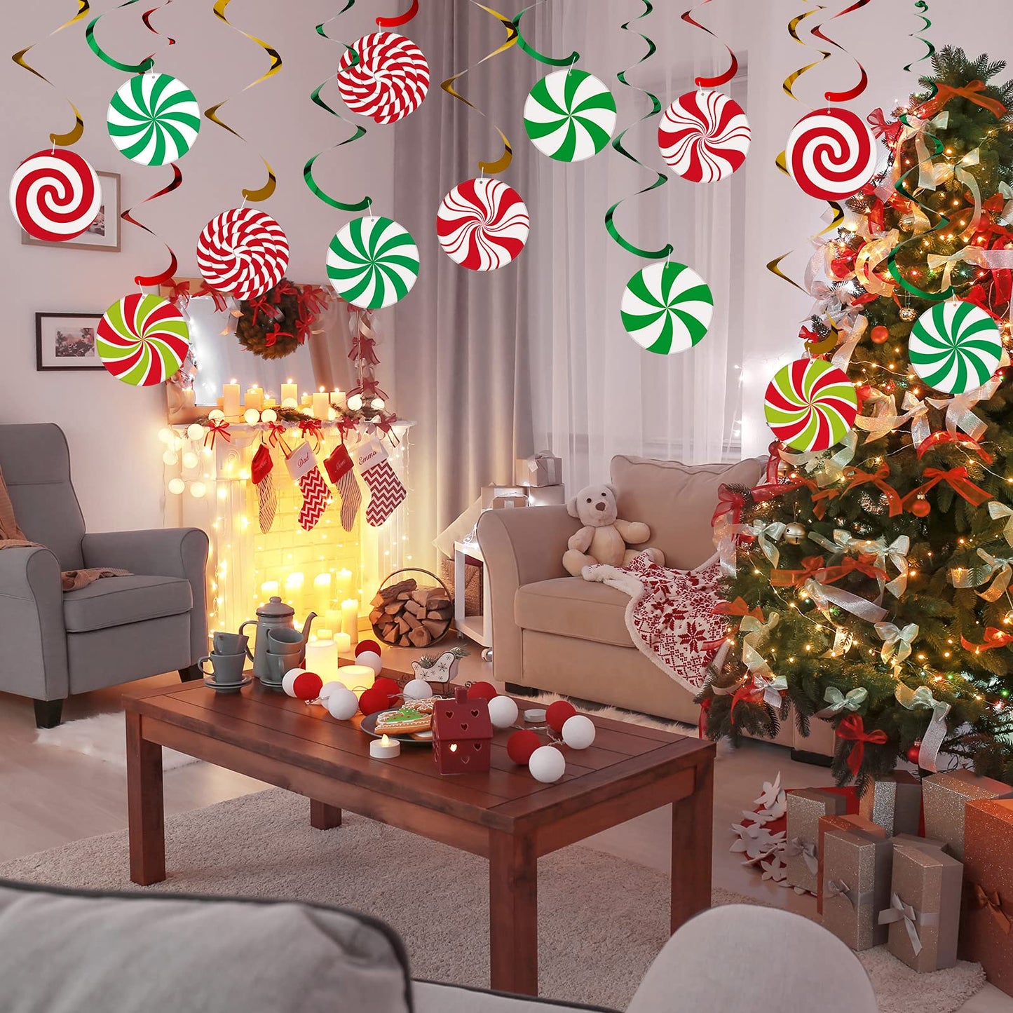 Syhood 24 Set Christmas Peppermint Candy Swirl Decorations - Ceiling Hanging Streamers for Holiday Party
