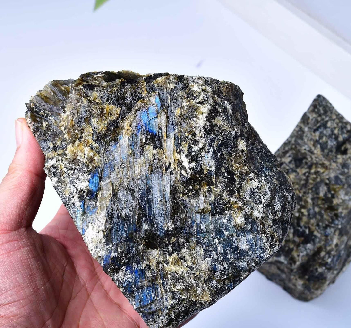 Blue Labradorite Bookends Heavy Duty Healing Crystal Stone Book Holders Decorative Book Ends Office Home Decor Small 1 Pair 2-3 Lbs