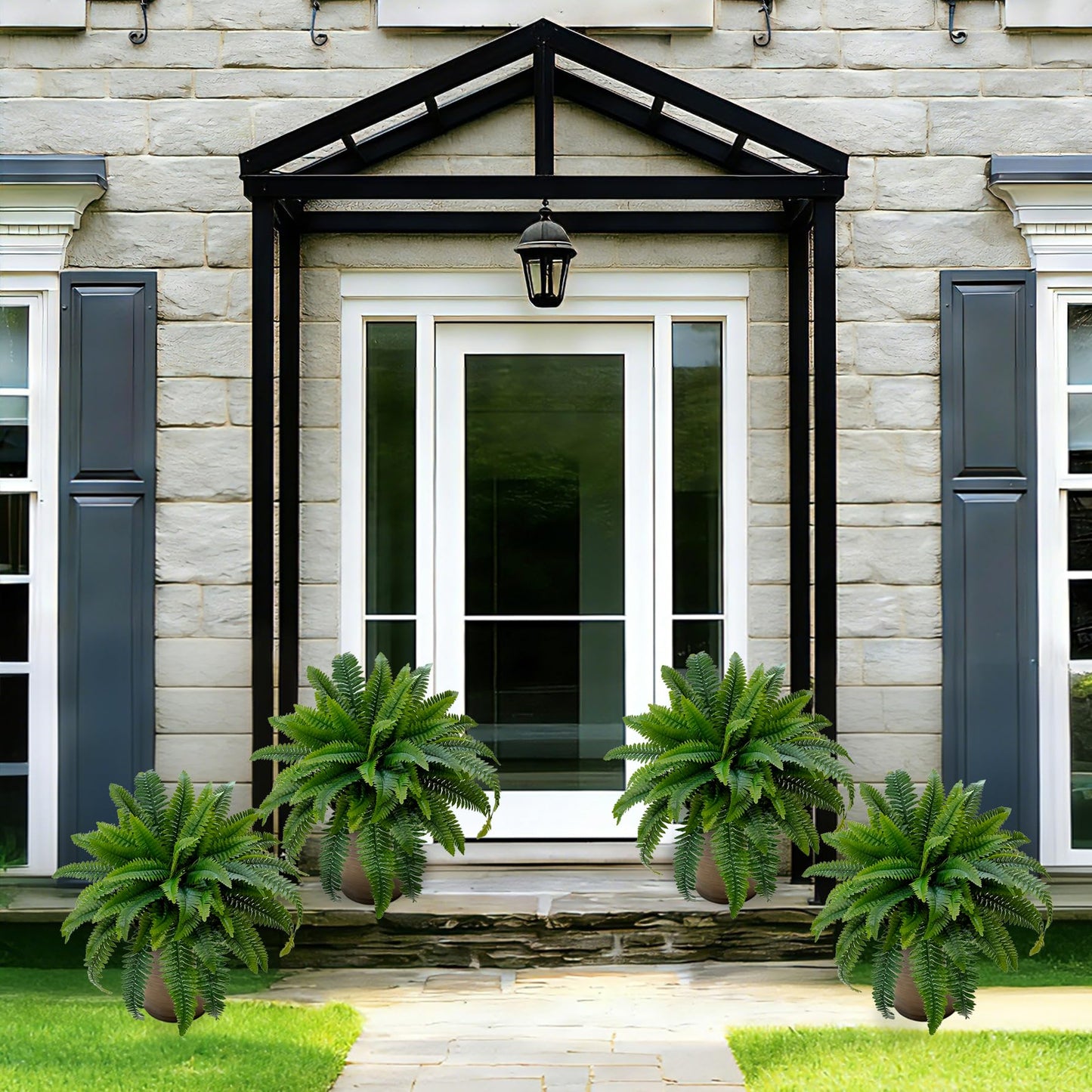 Senjie Artificial Boston Fern 2 Set 55 Branches Fake Ferns for Outdoors 32Inch Faux Plant for Home Living Room Office Decor