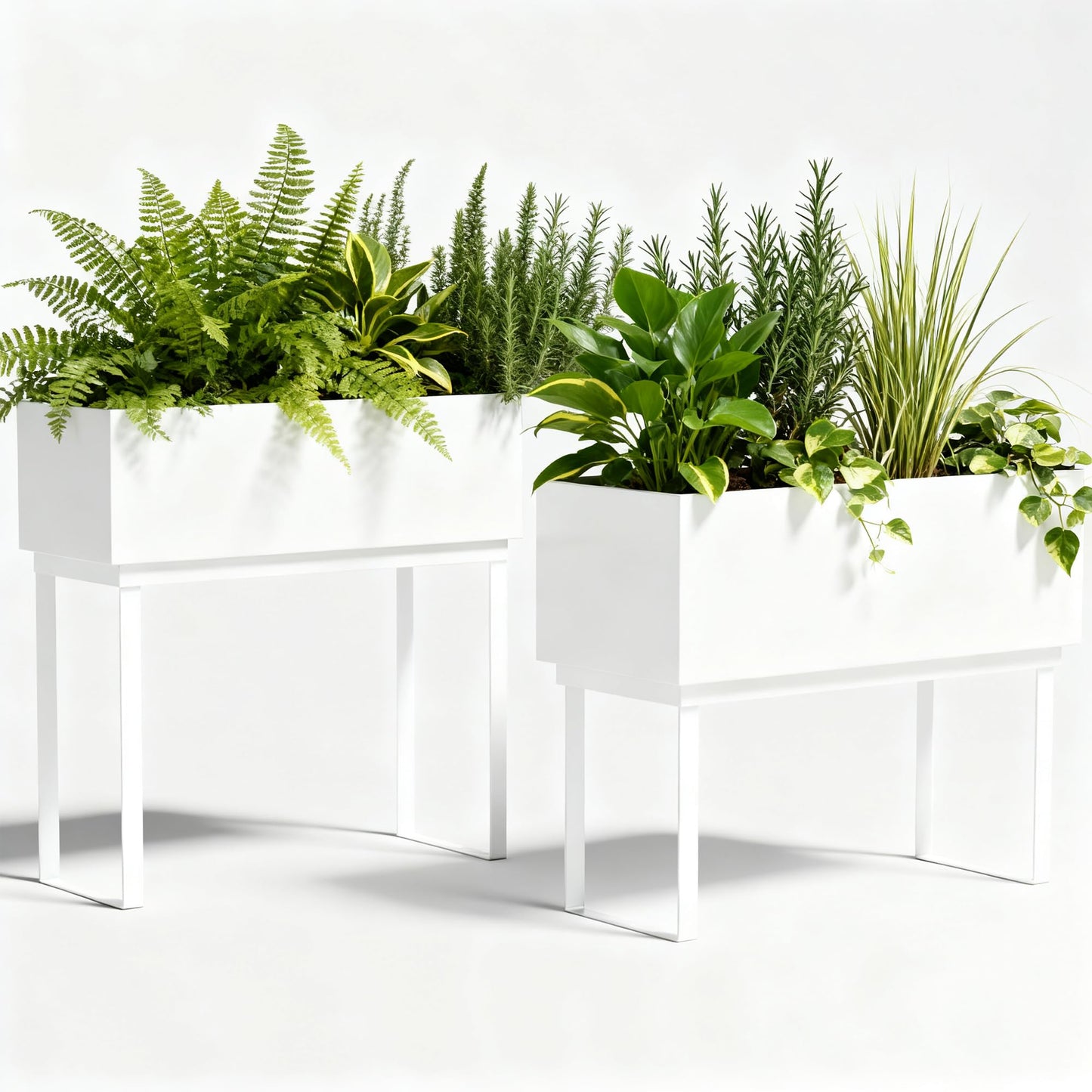 Worth Set of 2 Raised Metal Planter Box with Legs, Large & Small Galvanized Steel Elevated Garden Beds with Drainage Hole & Plug for Vegetables, Flowers & Herbs, Indoor & Outdoor Use - Glossy White