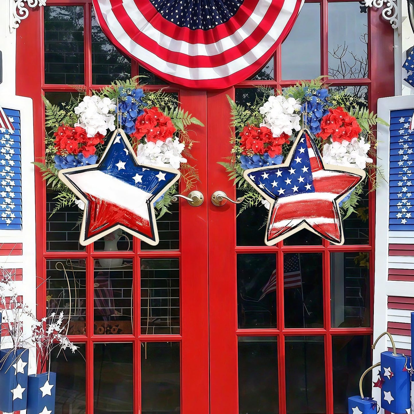 Large Size 12" Wooden Star Ornaments to Paint, Wooden DIY Blank Unfinished 4th of July Door Sign Wreath Door Hanging Sign Plaque Crafts Hanging Patriotic Day Independence Day Decorations 3PCS