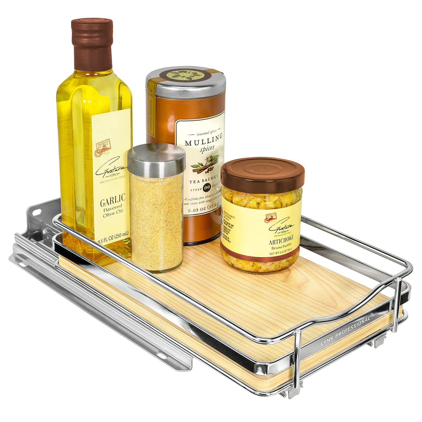 LYNK PROFESSIONAL® Pull Out Spice Rack Organizer for Inside Kitchen Cabinets - 4-1/4 inch Wide - Slide Out Drawer – Chrome Sliding Spice Cabinet Organization Shelf Racks - 2 Tier