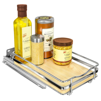 LYNK PROFESSIONAL® Pull Out Spice Rack Organizer for Inside Kitchen Cabinets - 4-1/4 inch Wide - Slide Out Drawer – Chrome Sliding Spice Cabinet Organization Shelf Racks - 2 Tier