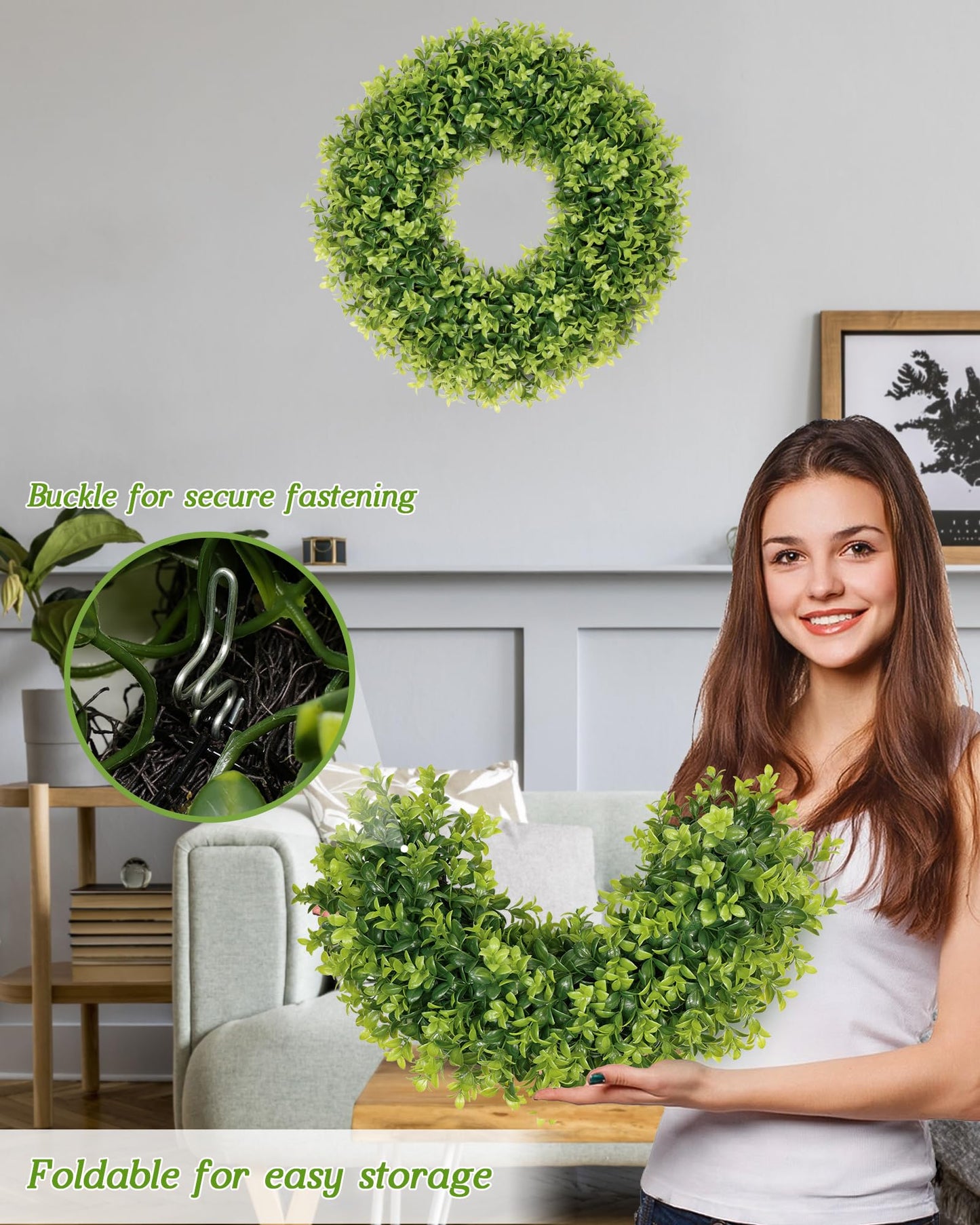 Vlorart 22 Inch Boxwood Wreaths for Front Door, UV-Resistant Green Decor
