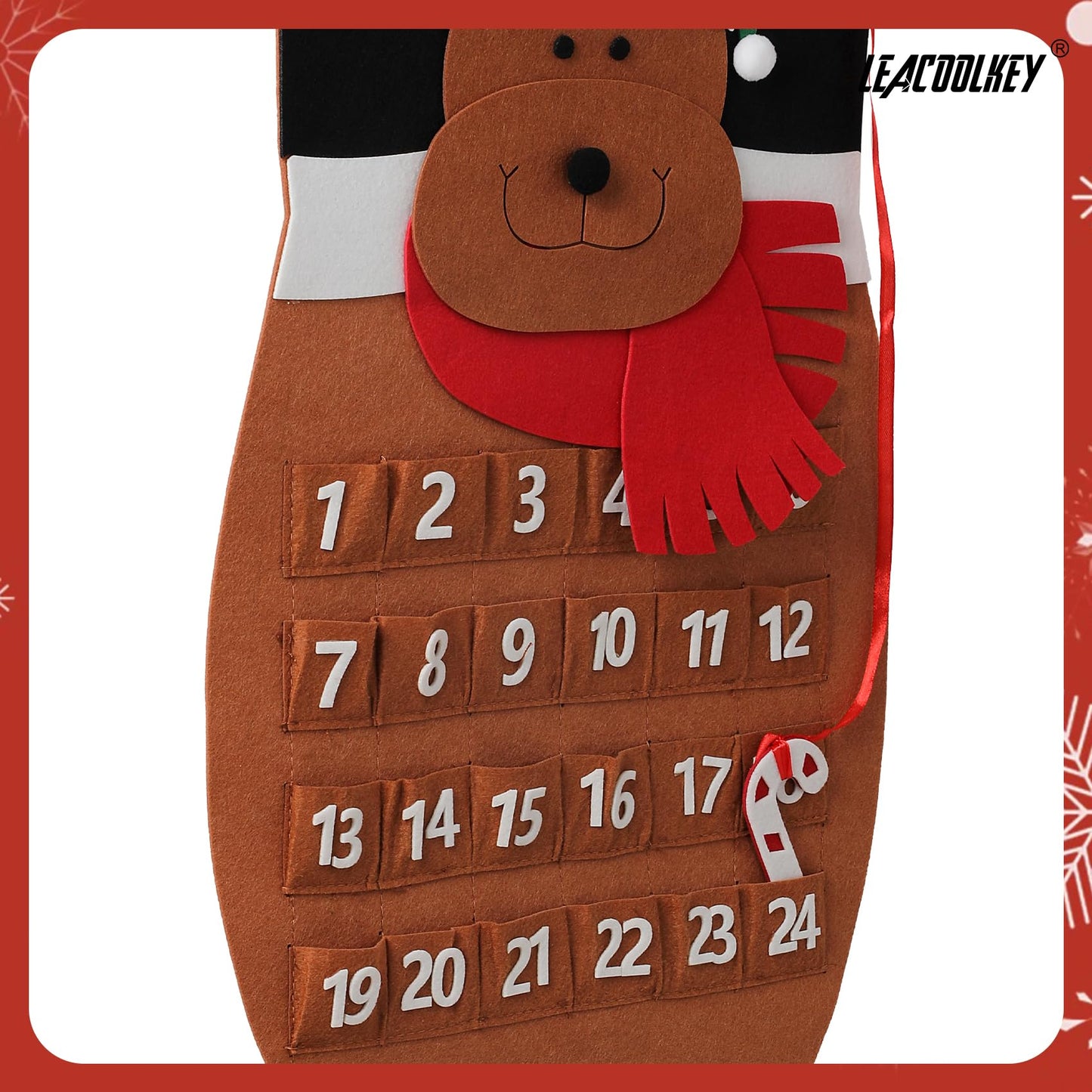 Christmas DIY Advent Calendar Felt Advent Calendar with Pockets Hanging Reusable Countdown Calendar for Kids Christmas Decorations Gifts (Brown elk)