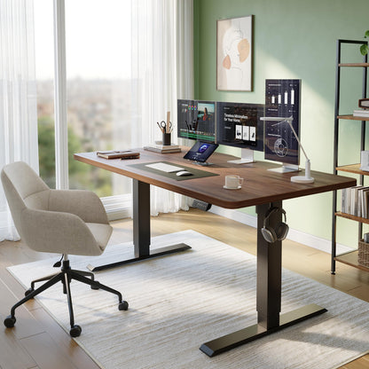 CubiCubi Standing Desk, 63 x 28 Inches Electric Height Adjustable Computer Desk, Sit Stand up Home Office Desk with Memory Presets, Dark Walnut