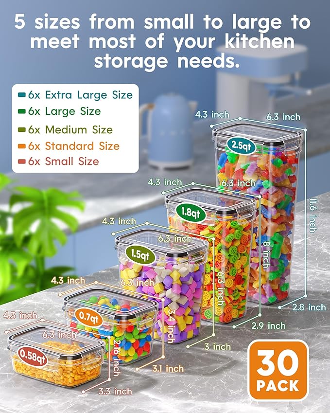 30 PCS Airtight Food Storage Containers