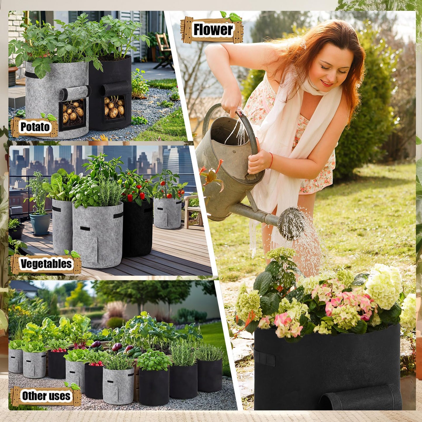 Yoojahow 8 Pcs 15 Gallon Potato Grow Bags Garden Planting Bag Vegetable Grow Bags with Flap and Handle Thickened Nonwoven Fabric Pots Thick Fabric Garden Containers for Potato Tomato Vegetables