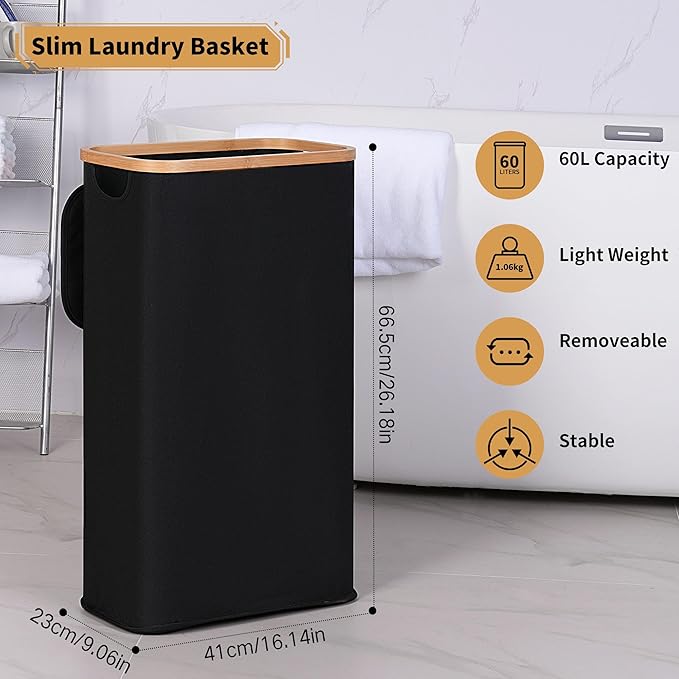 60L Slim Laundry Hamper, Narrow Laundry Basket