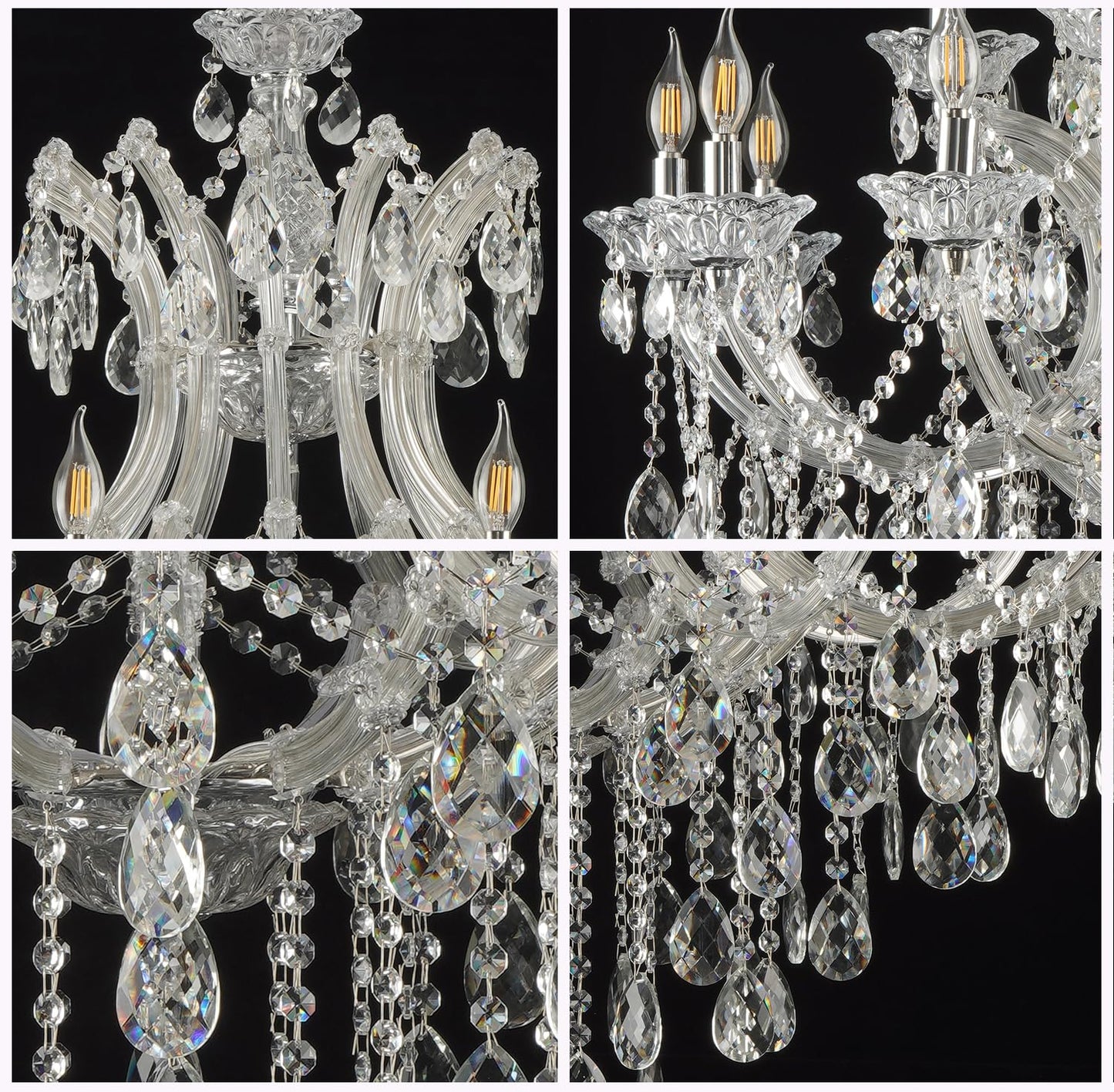 Transparent Crystal Chandelier 16-Light Modern K9 Crystal Chandelier Light Fixtures 33.5in Luxurious Ceiling Hanging Light Fixtures for Living Room, Dinning Room Staircase Entryway(16 Lights 2-Tier)