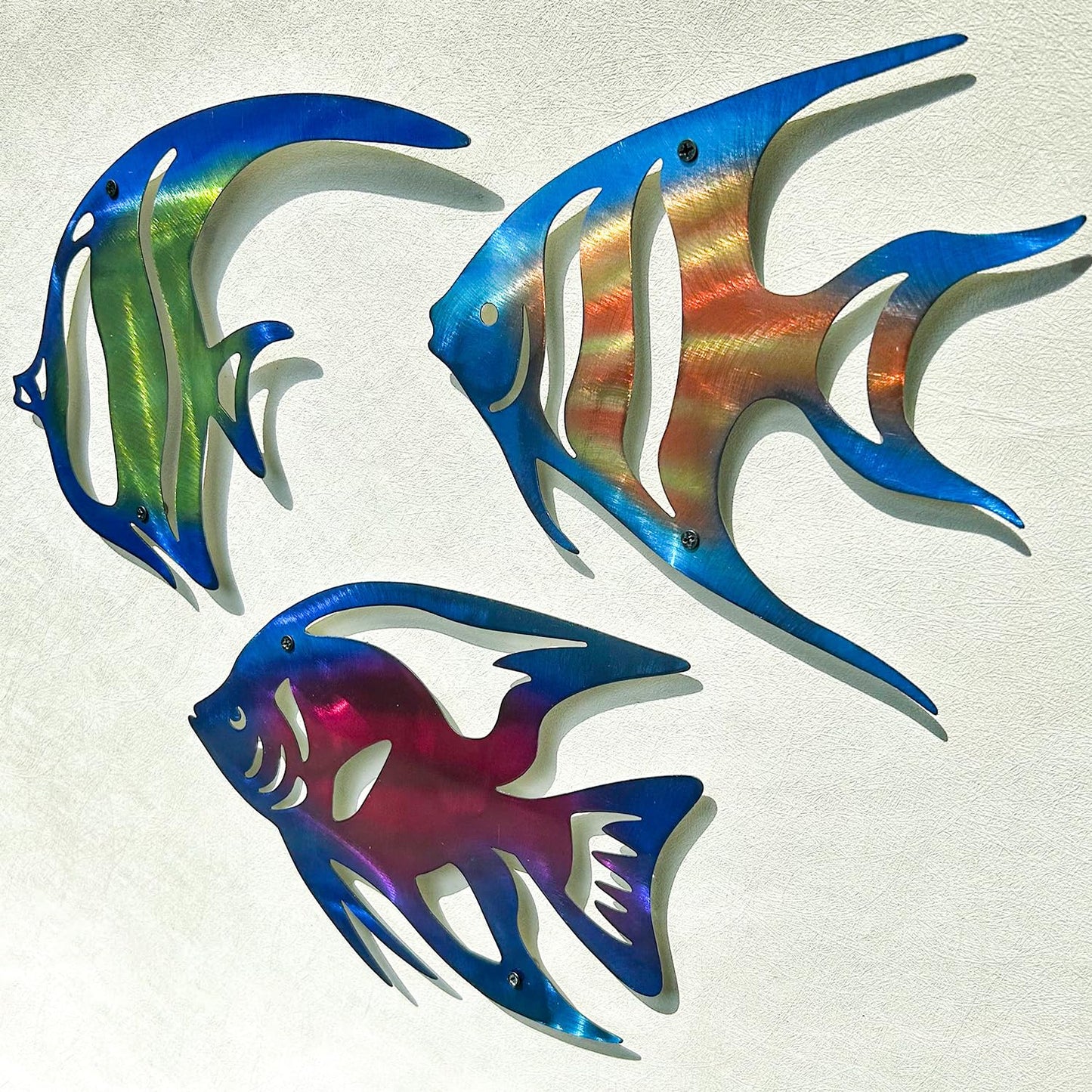 LiveInUrban Coastal Wall Art Angelfish Metal Wall Sculptures, Ocean Beach Themed Metal Hanging Home Decoration 3PCS 9.9"x7.8"