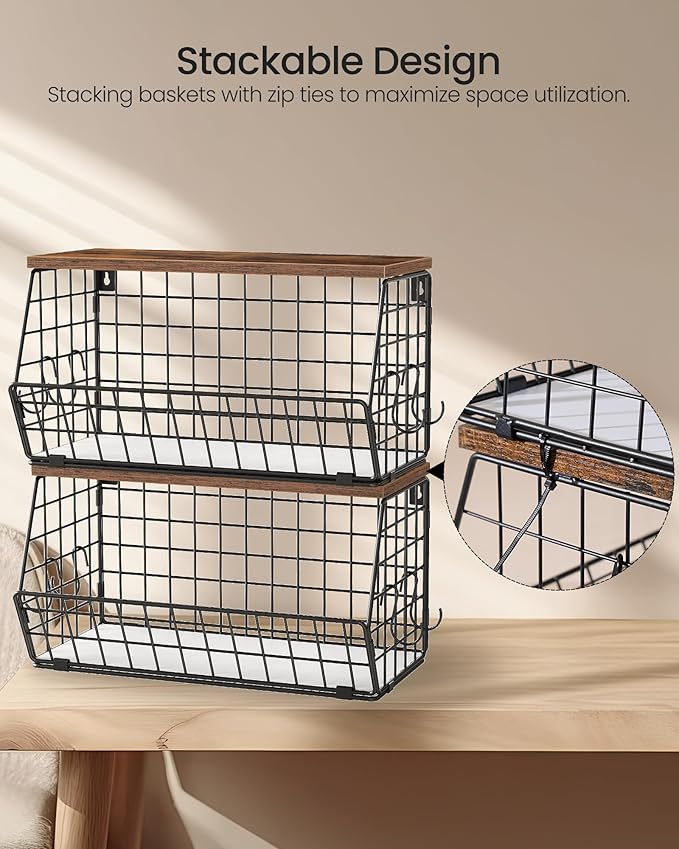2-Tier Fruit Basket for Kitchen, Stackable wire basket