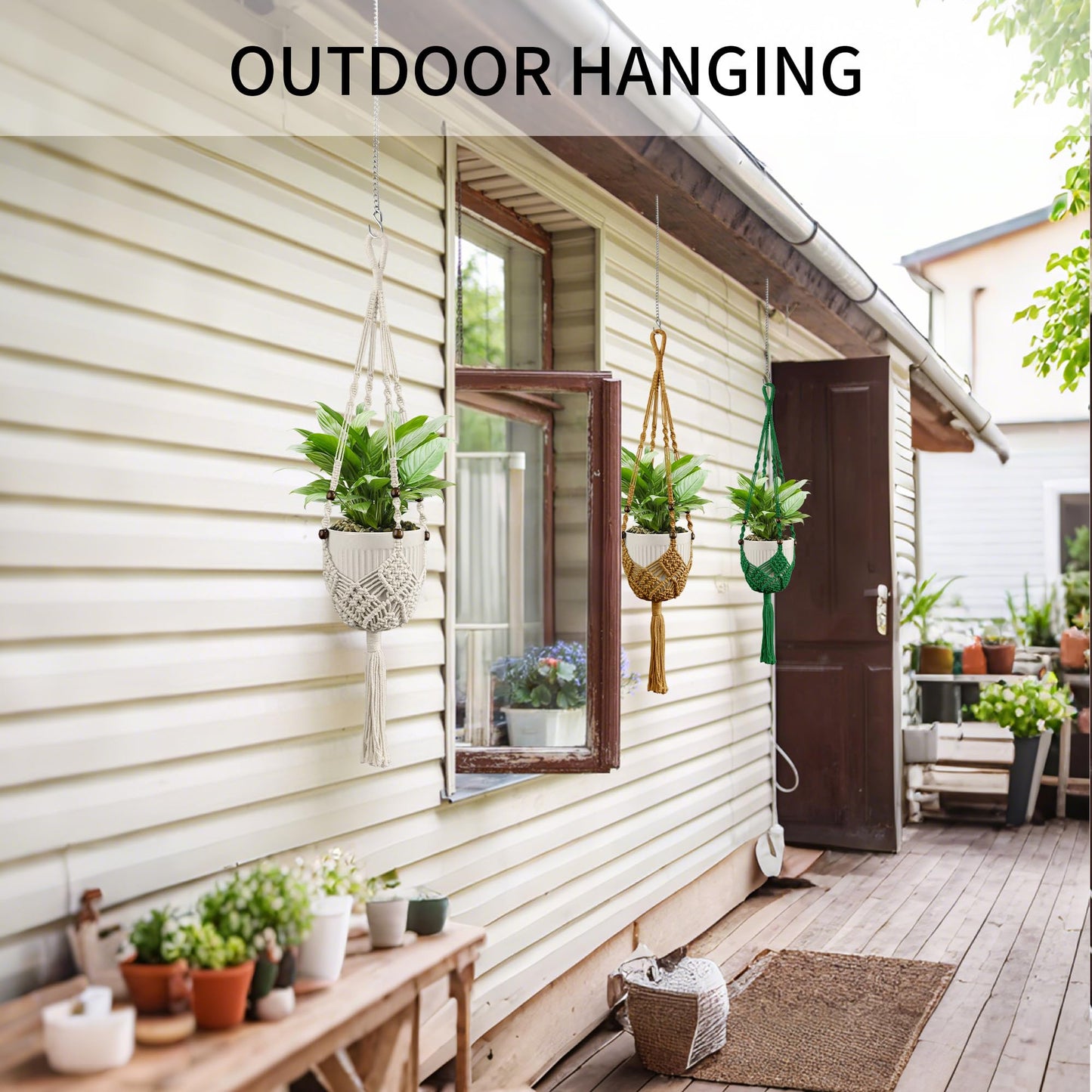 IDEEEPAN Macrame Plant Hanger - Fits 3 to 6 inches Pots for Indoor Outdoor, 35 Inch, Set of 2, Ivory (POTS NOT Included)